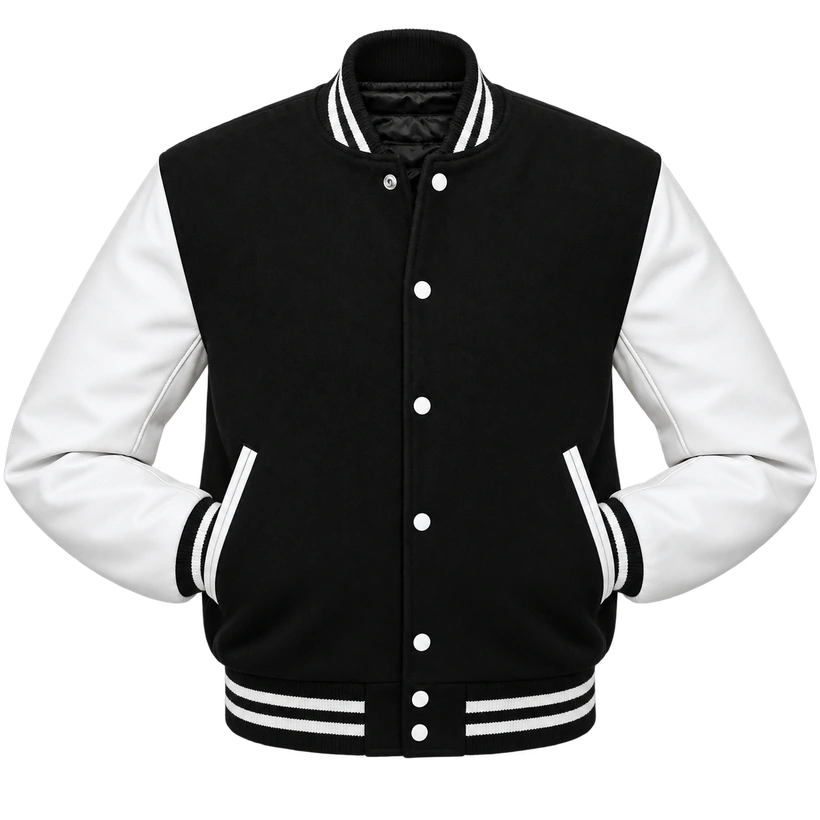 Black and white customizable varsity jacket — design your own G Jackets jacket