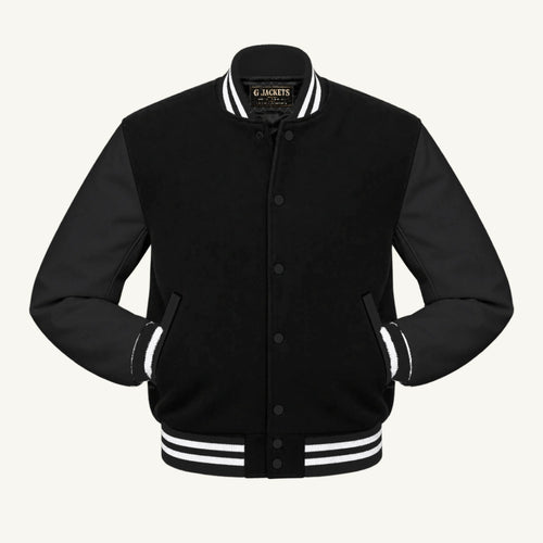 G Jackets All-Fleece Varsity Jacket, Black/Black - White Trim, front view