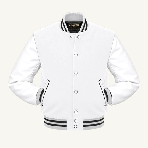 G Jackets All-Fleece Varsity Jacket, White/White - Black Trim, front view