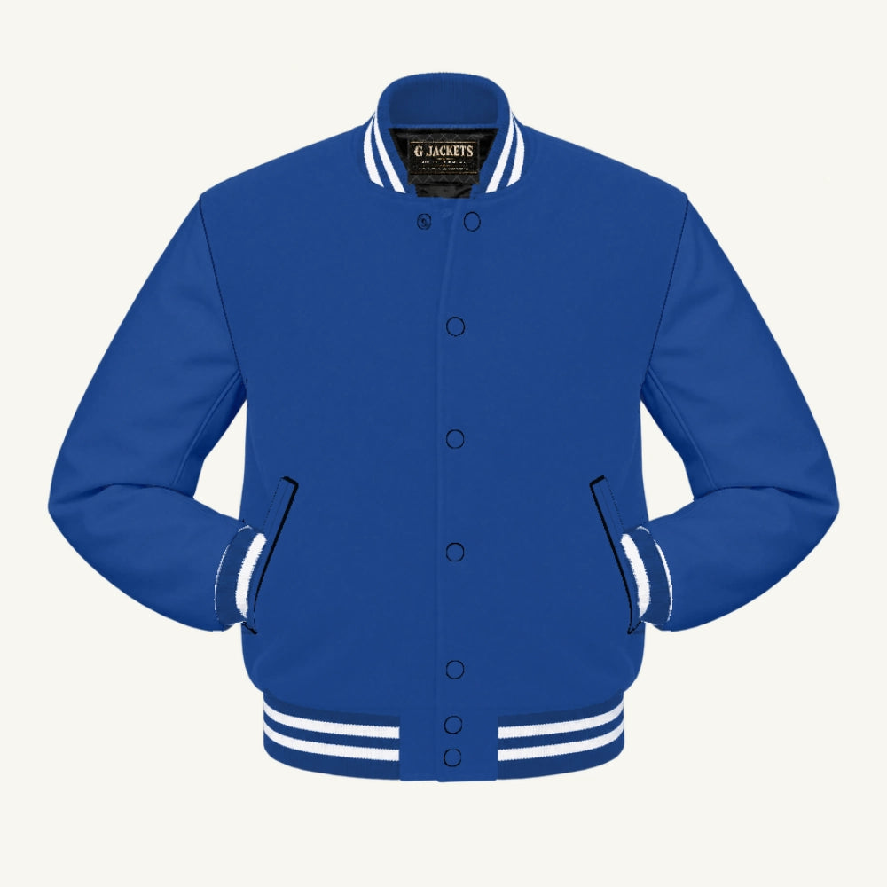G Jackets All-Fleece Varsity Jacket, Royal Blue/Royal Blue - White Trim, front view