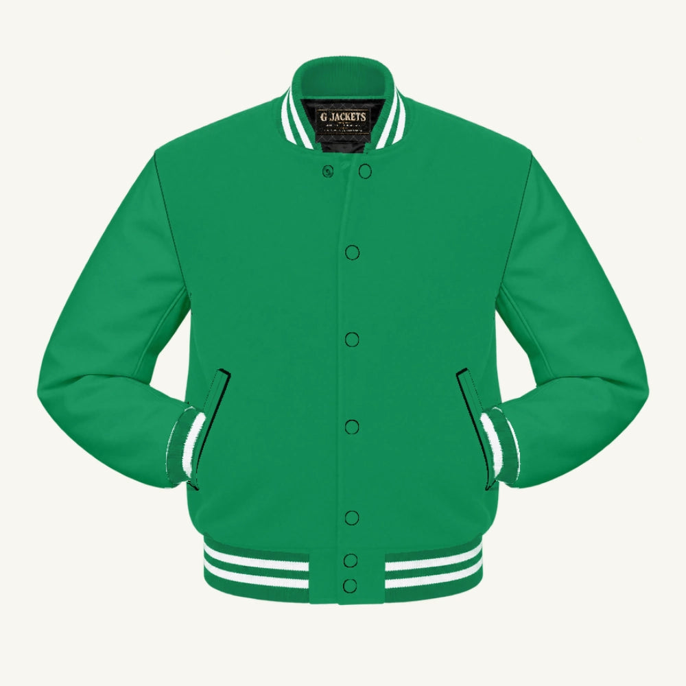 G Jackets All-Fleece Varsity Jacket, Kelly Green/Kelly Green - White Trim, front view