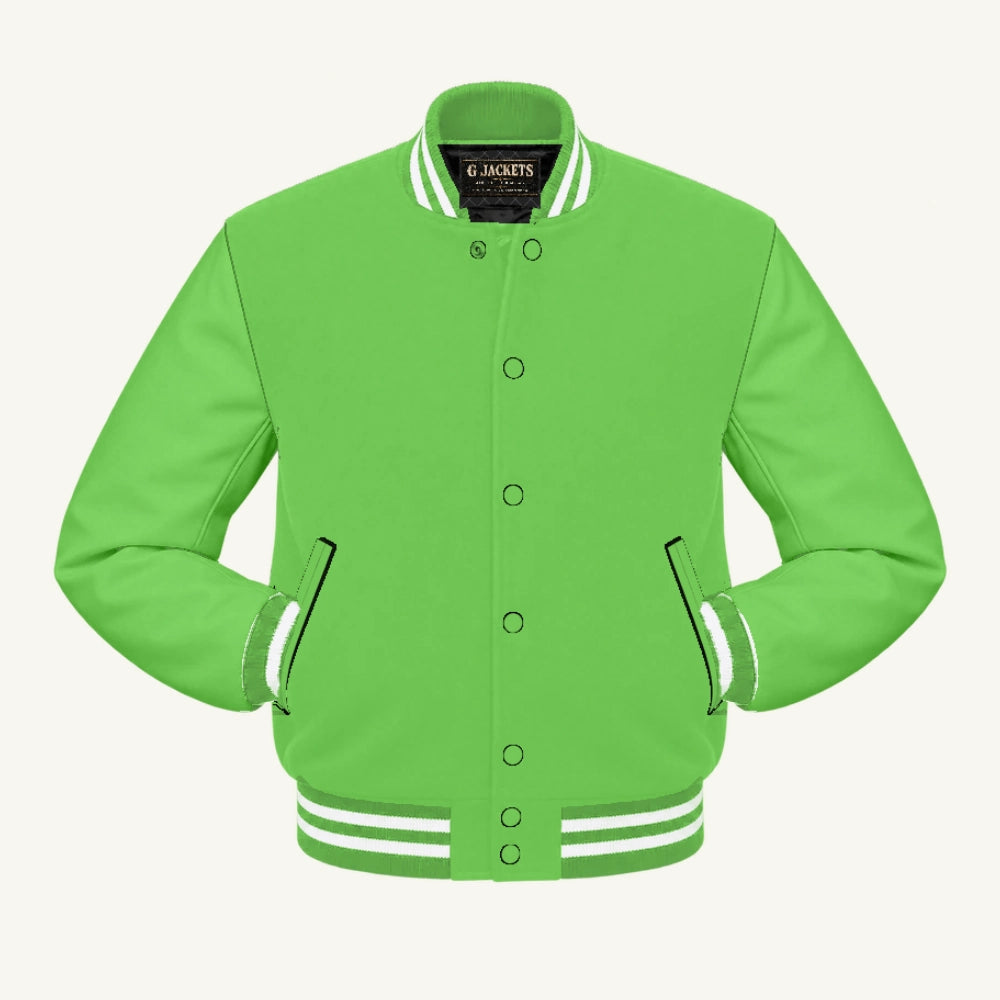 G Jackets All-Fleece Varsity Jacket, Lime Green/Lime Green - White Trim, front view