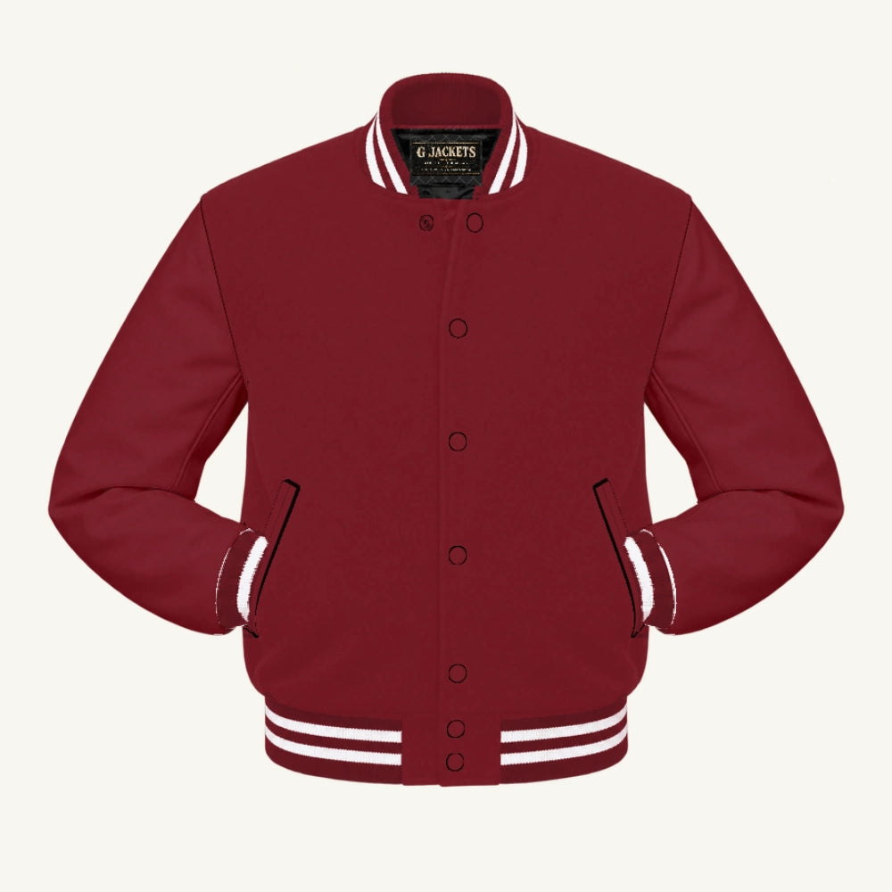G Jackets All-Fleece Varsity Jacket, Cardinal/Cardinal - White Trim, front view