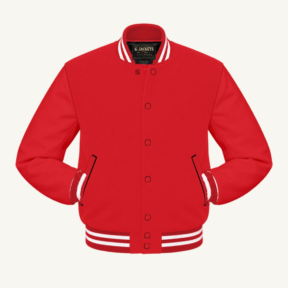 G Jackets All-Fleece Varsity Jacket, Red/Red - White Trim, front view