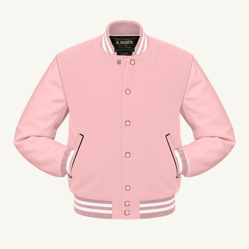 G Jackets All-Fleece Varsity Jacket, Pink/Pink - White Trim, front view