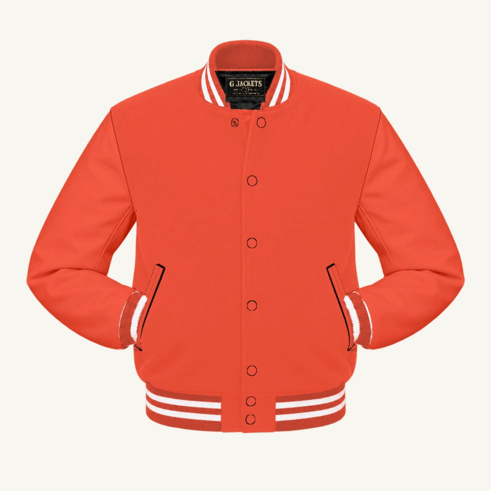 G Jackets All-Fleece Varsity Jacket, Orange/Orange - White Trim, front view
