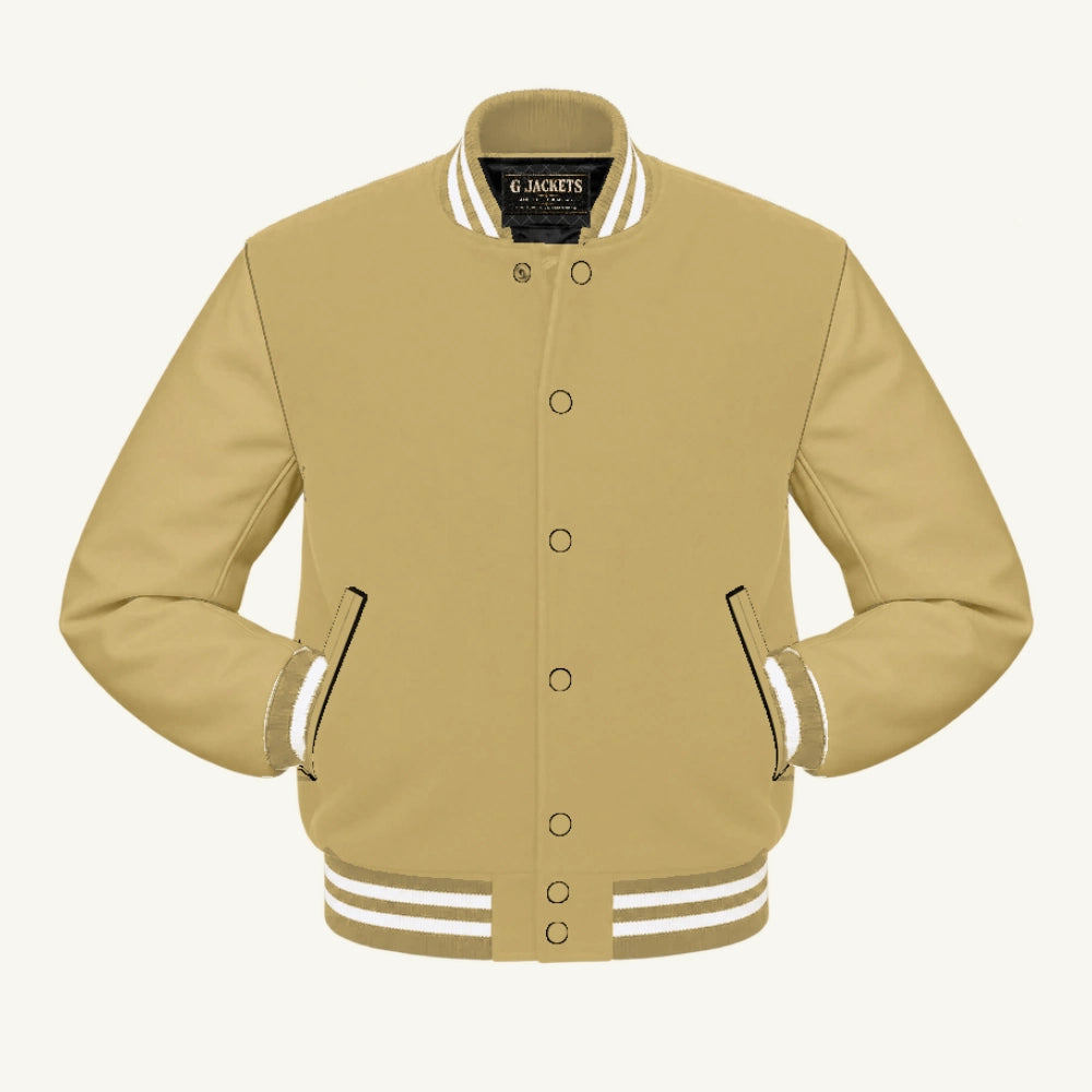 G Jackets All-Fleece Varsity Jacket, Vegas Gold/Vegas Gold - White Trim, front view