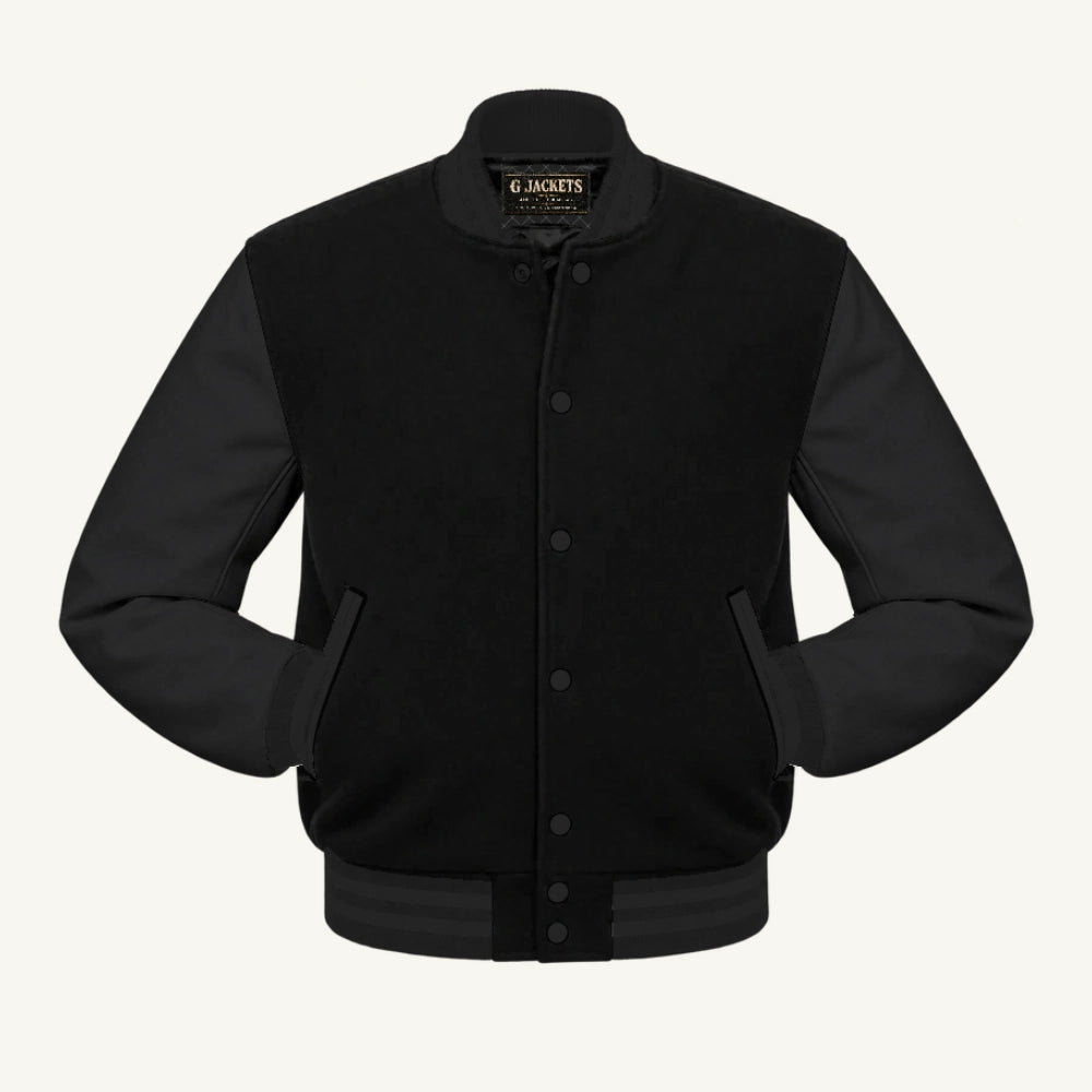 G Jackets All-Fleece Varsity Jacket, Solid Black, front view