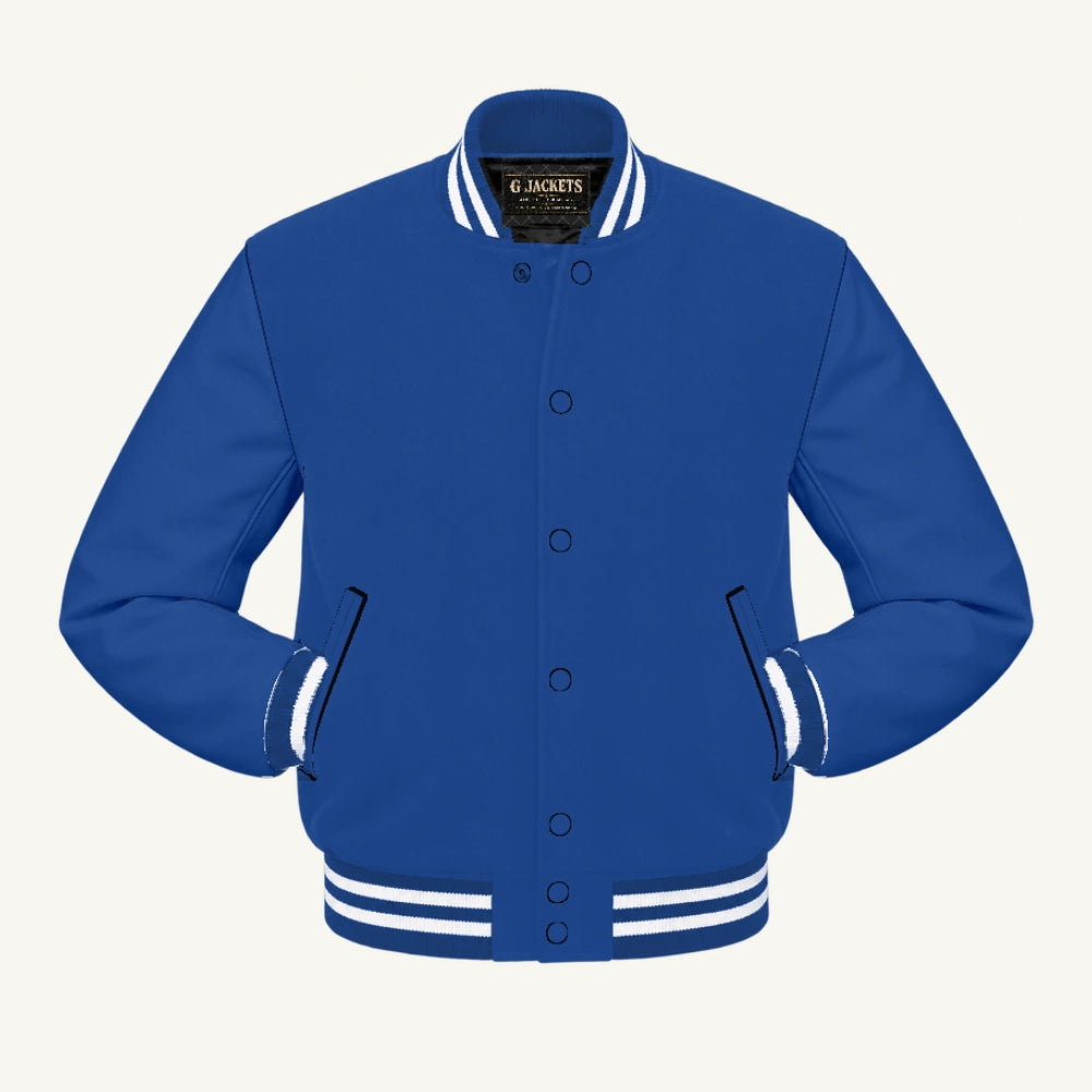 G Jackets Classic All-Wool Varsity Jacket, Royal Blue/Royal Blue - White Trim, front view