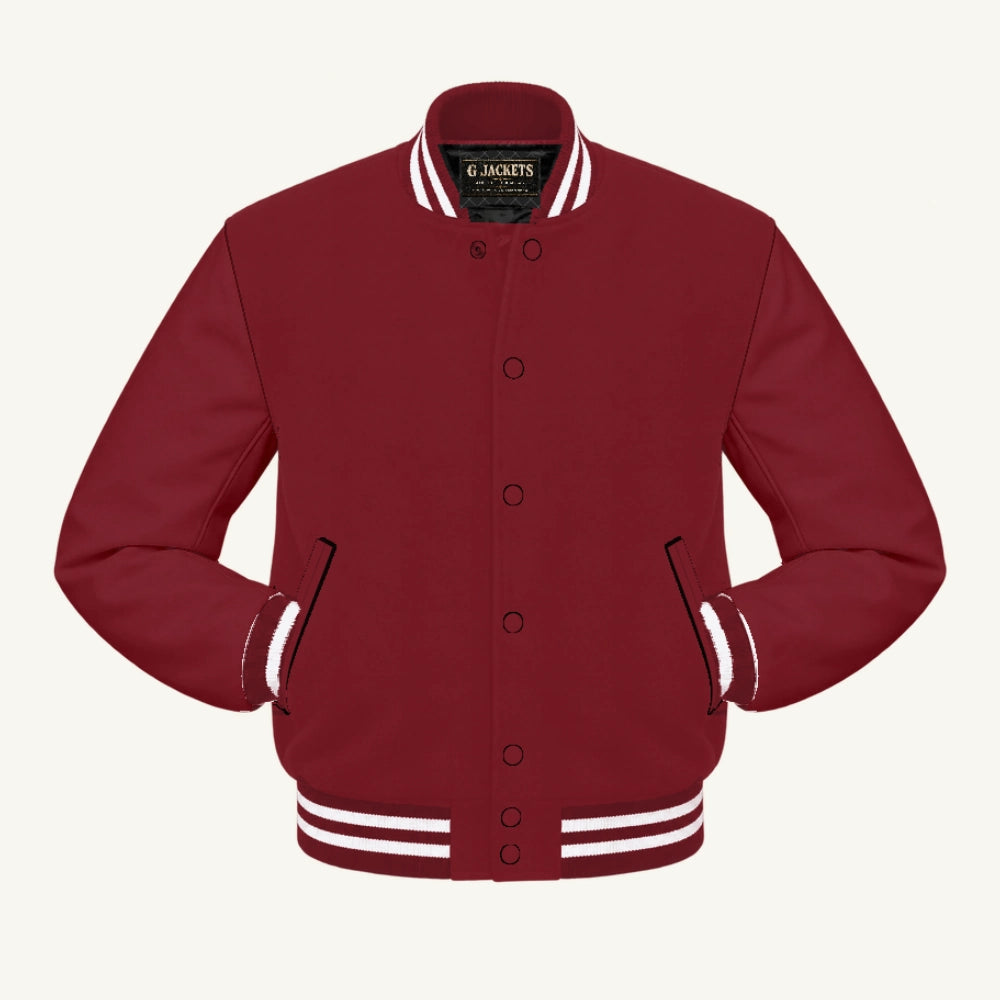 G Jackets Classic All-Wool Varsity Jacket, Cardinal/Cardinal - White Trim, front view