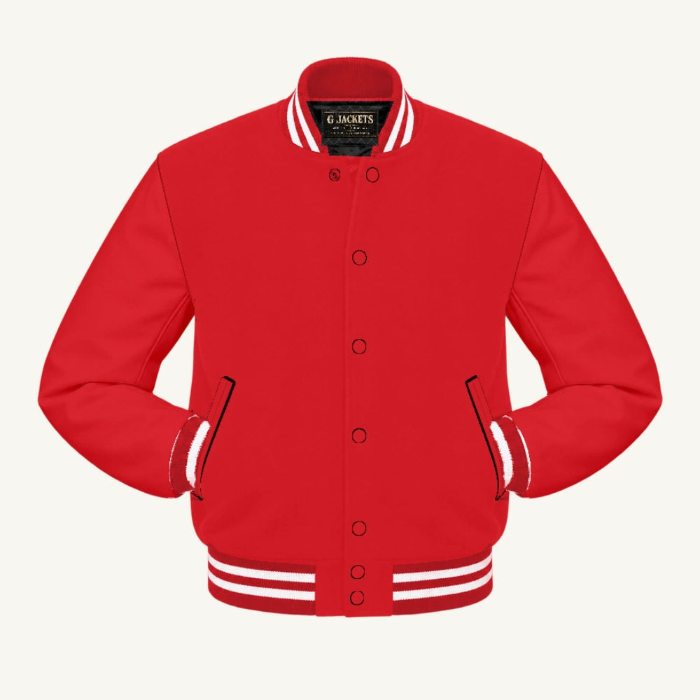 G Jackets Classic All-Wool Varsity Jacket, Red/Red - White Trim, front view