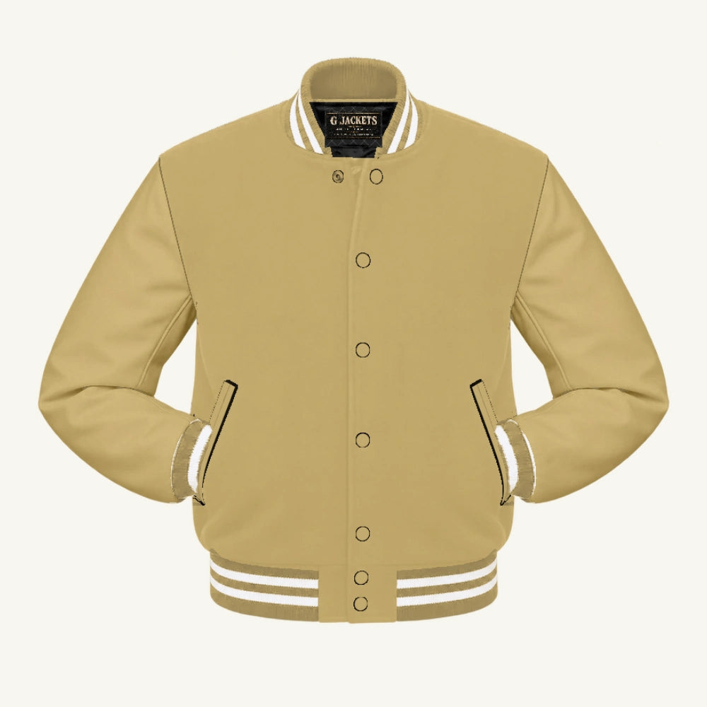 G Jackets Classic All-Wool Varsity Jacket, Vegas Gold/Vegas Gold - White Trim, front view