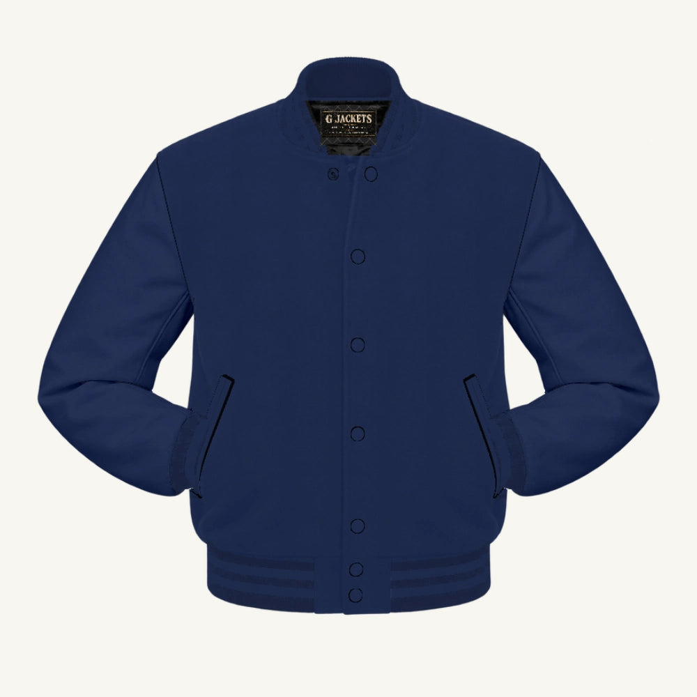 G Jackets Classic All-Wool Varsity Jacket, Solid Navy, front view