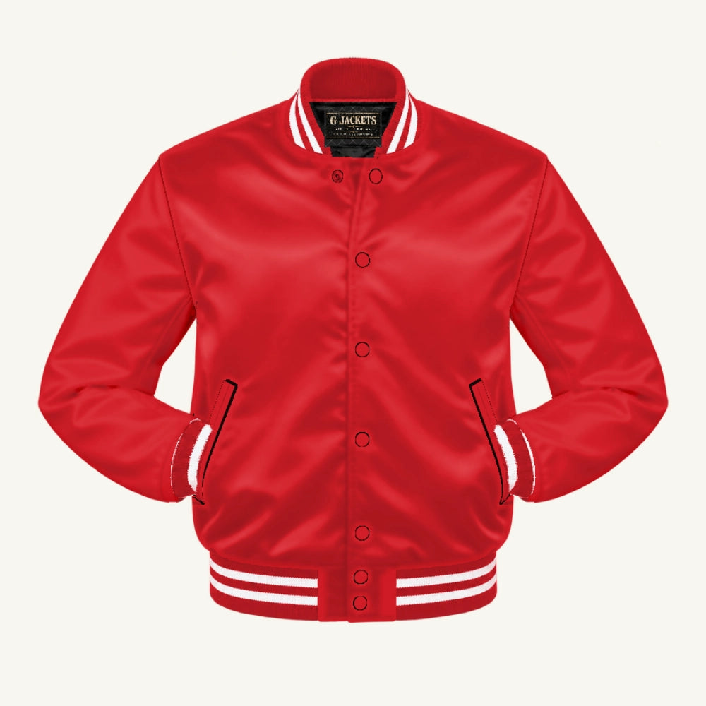 G Jackets Satin Bomber Jacket, Red/Red - White Trim, front view