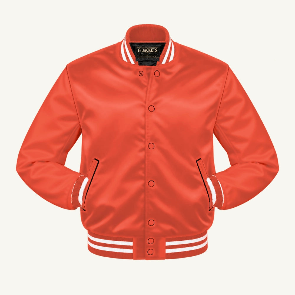 G Jackets Satin Bomber Jacket, Orange/Orange - White Trim, front view