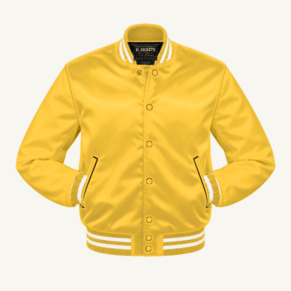 G Jackets Satin Bomber Jacket, Yellow/Yellow - White Trim, front view