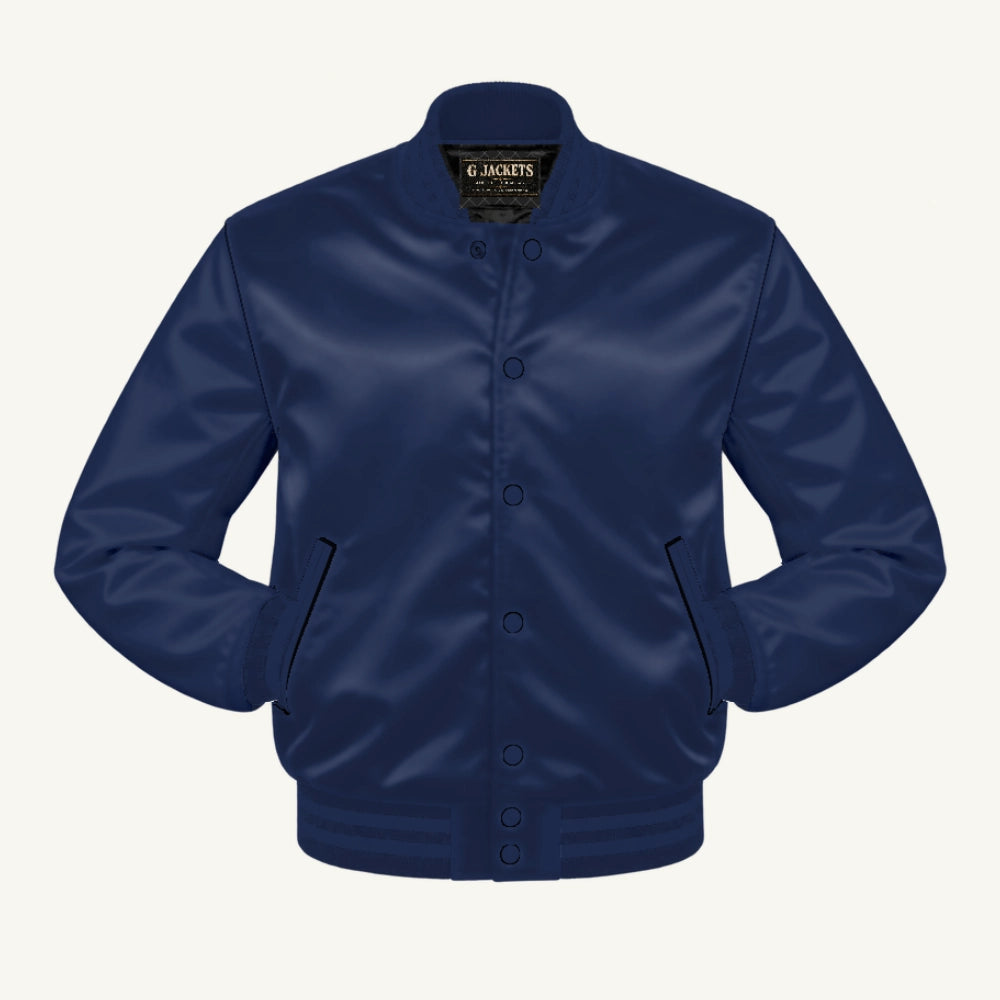 G Jackets Satin Bomber Jacket, Solid Navy, front view