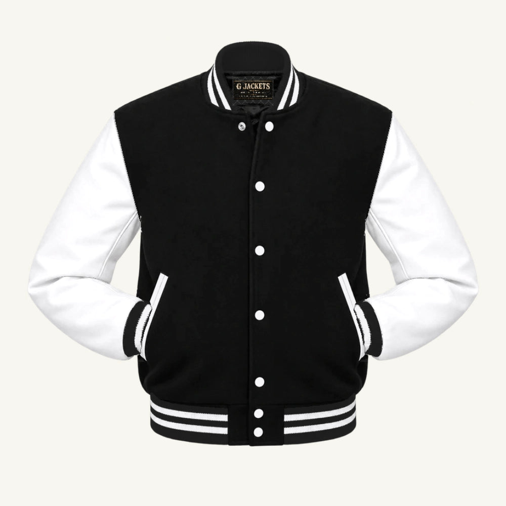 G Jackets Wool & Fleece Varsity Jacket, Black/White, front view