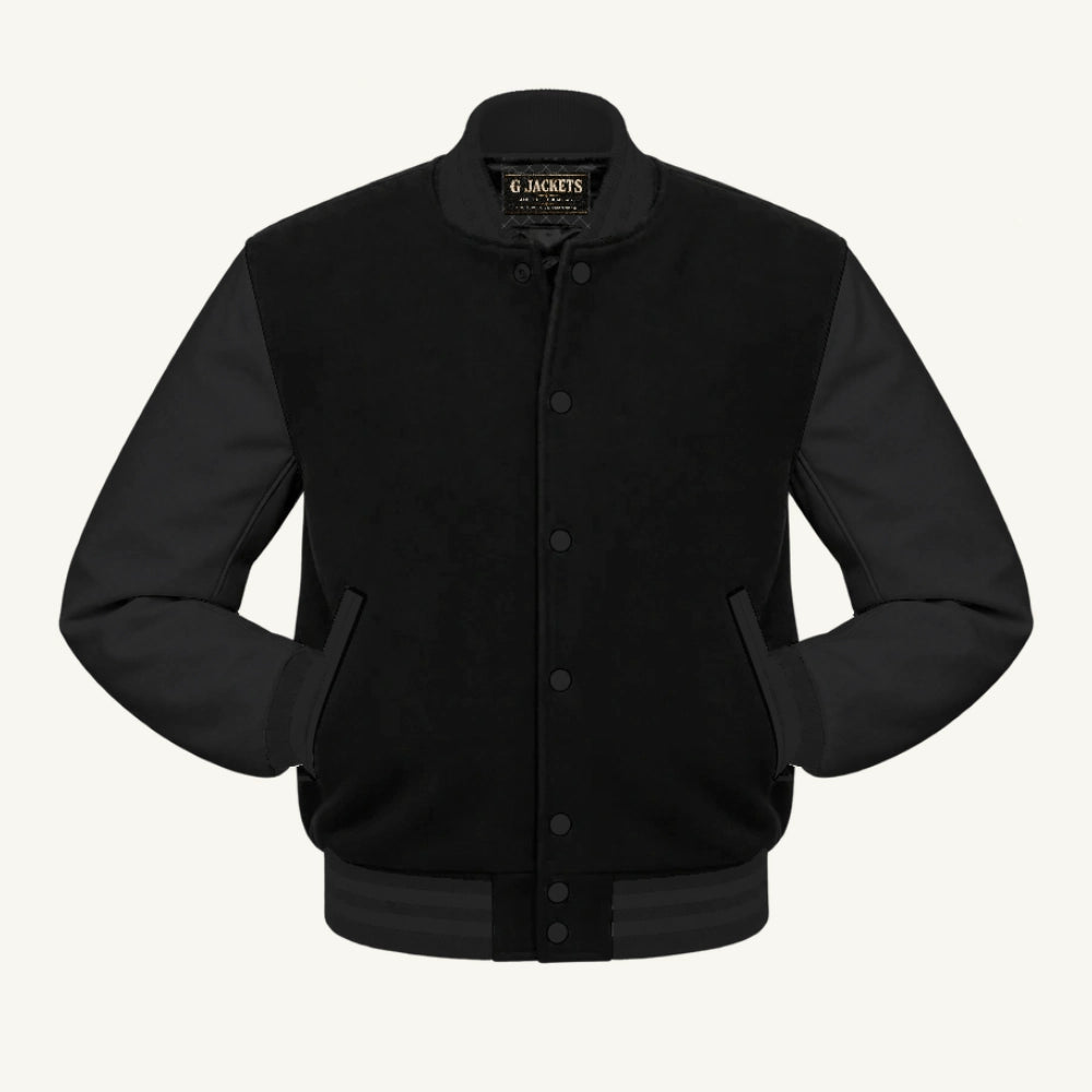 G Jackets Wool & Fleece Varsity Jacket, Solid Black, front view