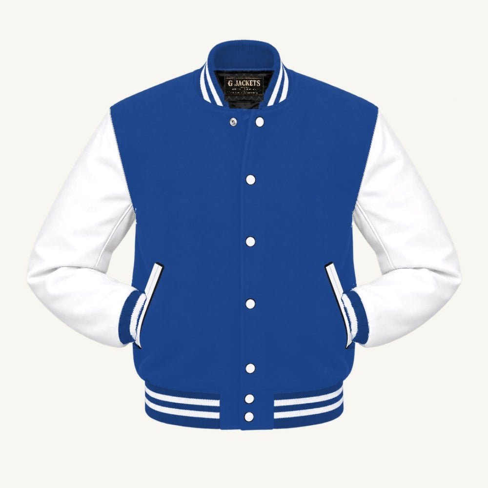 G Jackets Wool & Fleece Varsity Jacket, Royal Blue/White, front view