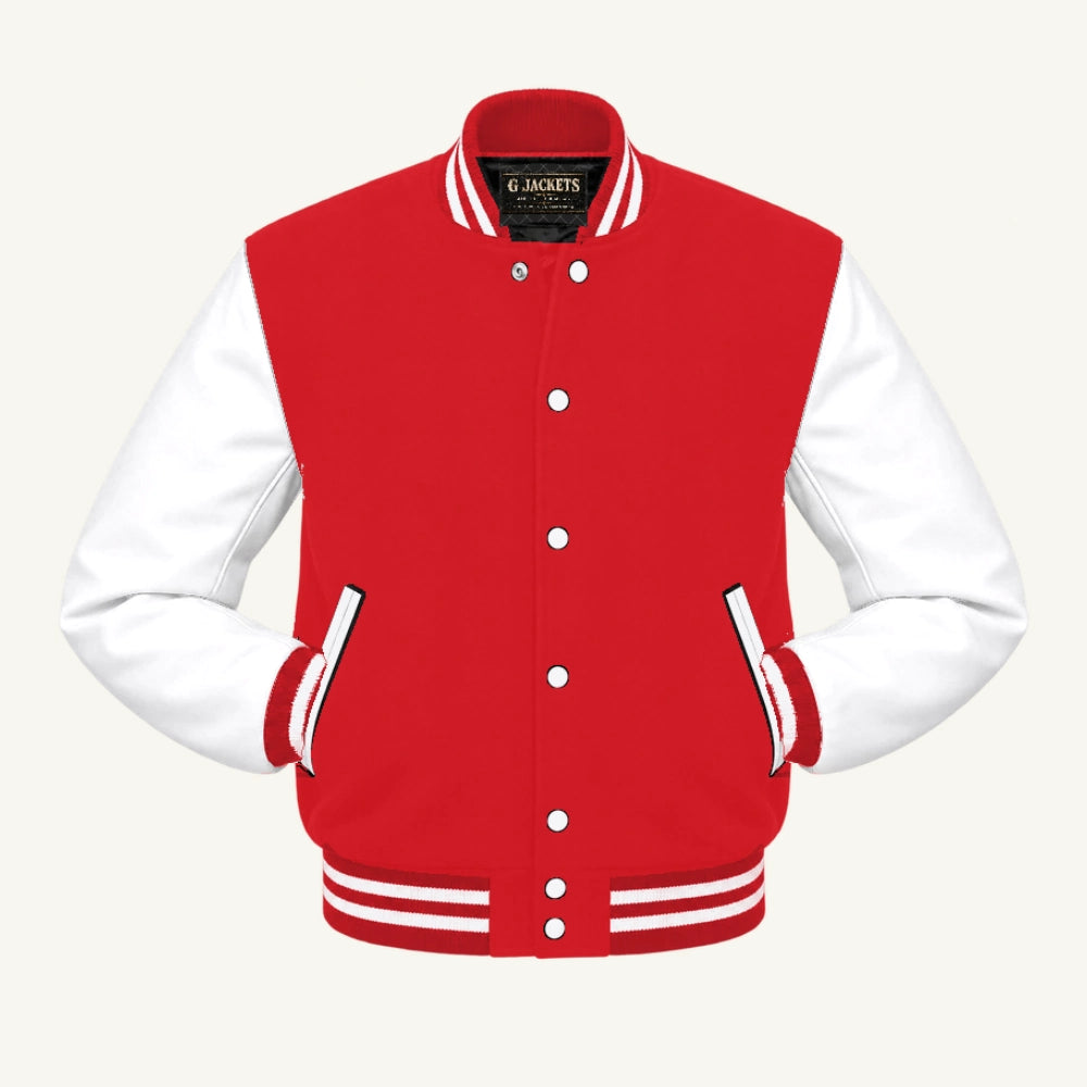 G Jackets Wool & Fleece Varsity Jacket, Red/White, front view