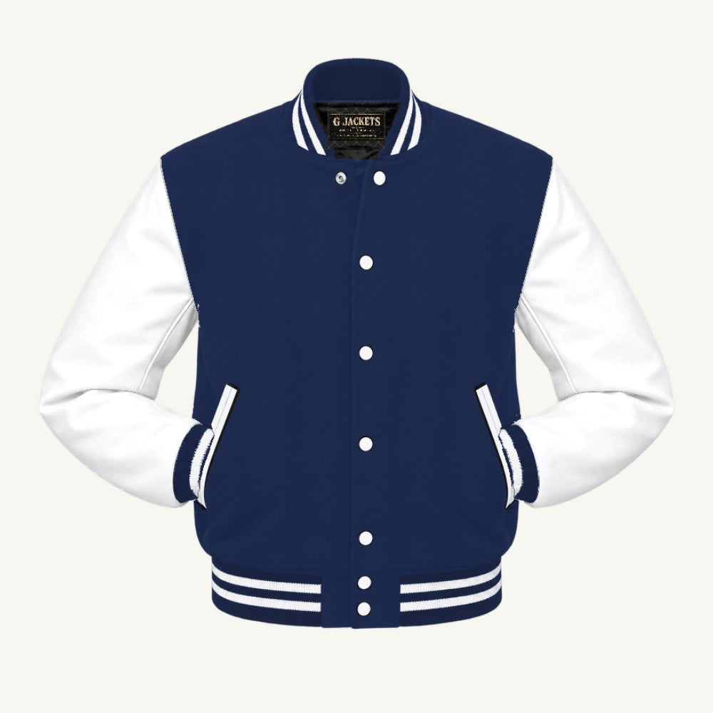 G Jackets Wool & Fleece Varsity Jacket, Navy Blue/White, front view