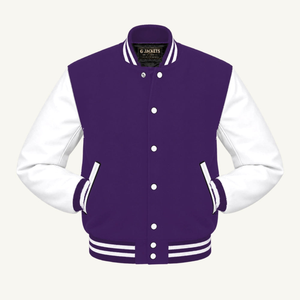 G Jackets Wool & Fleece Varsity Jacket, Purple/White, front view