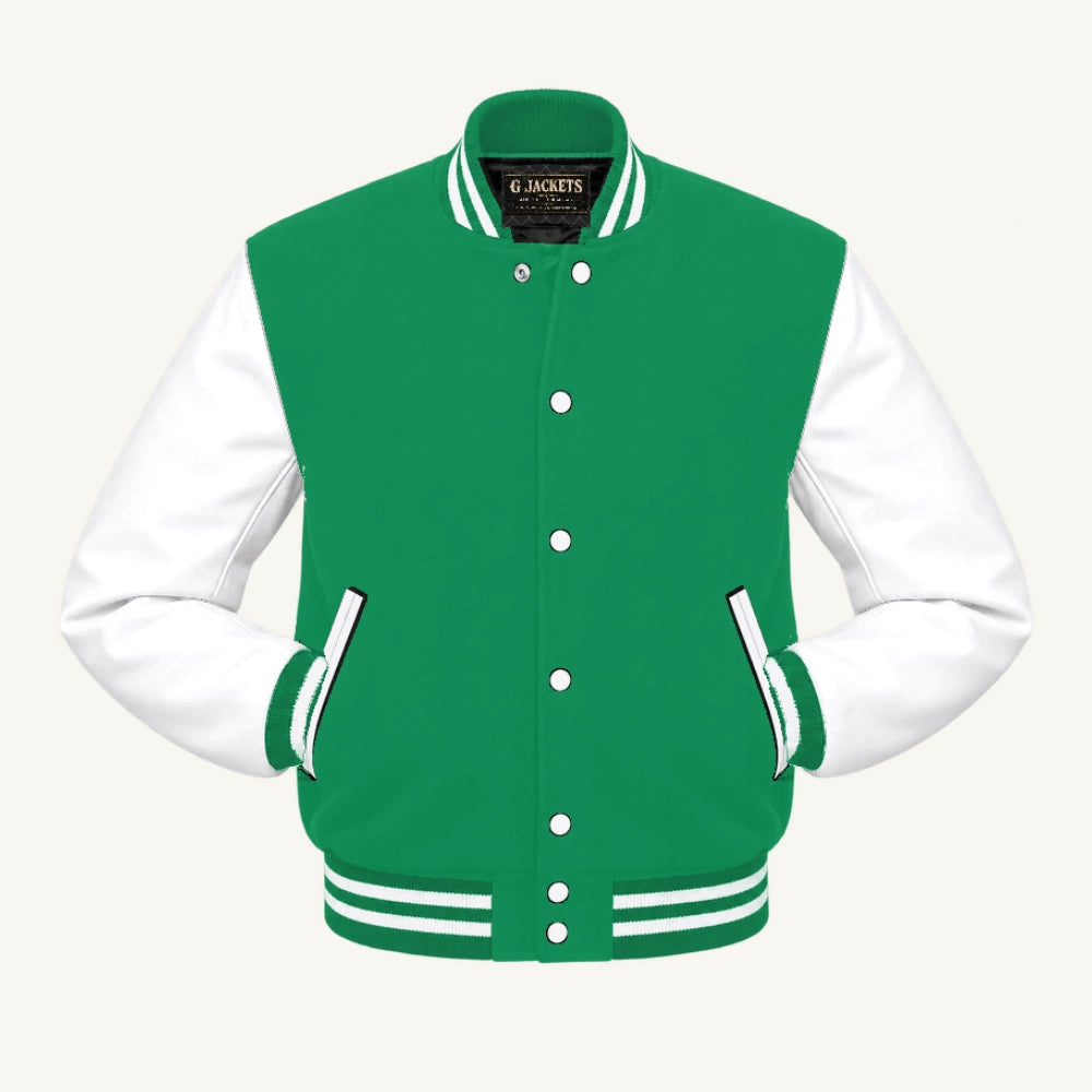 G Jackets Wool & Fleece Varsity Jacket, Kelly Green/White, front view