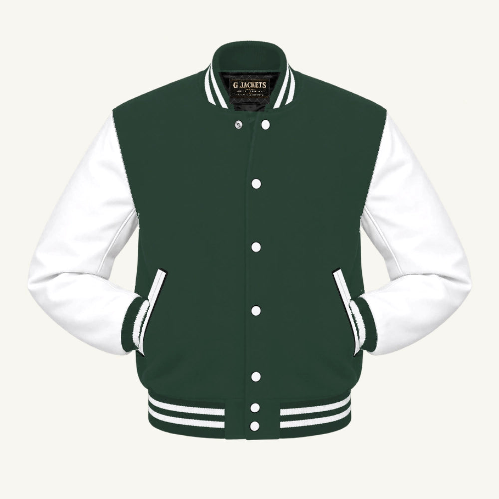 G Jackets Wool & Fleece Varsity Jacket, Forest Green/White, front view