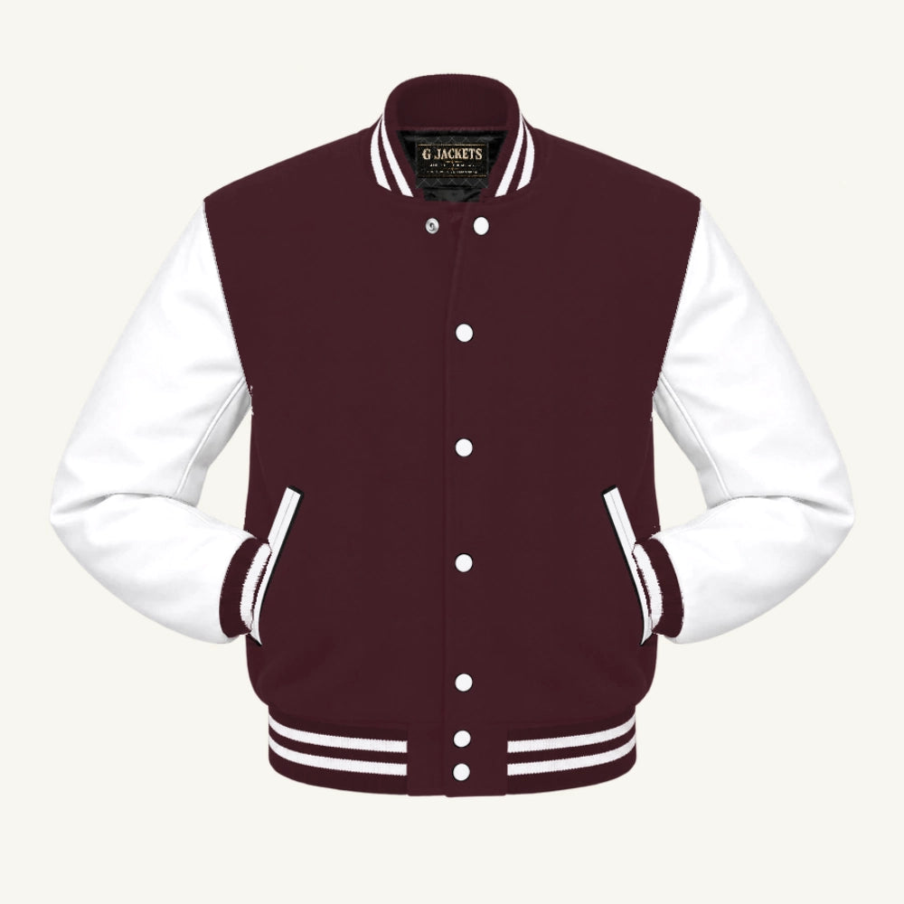 G Jackets Wool & Fleece Varsity Jacket, Maroon/White, front view