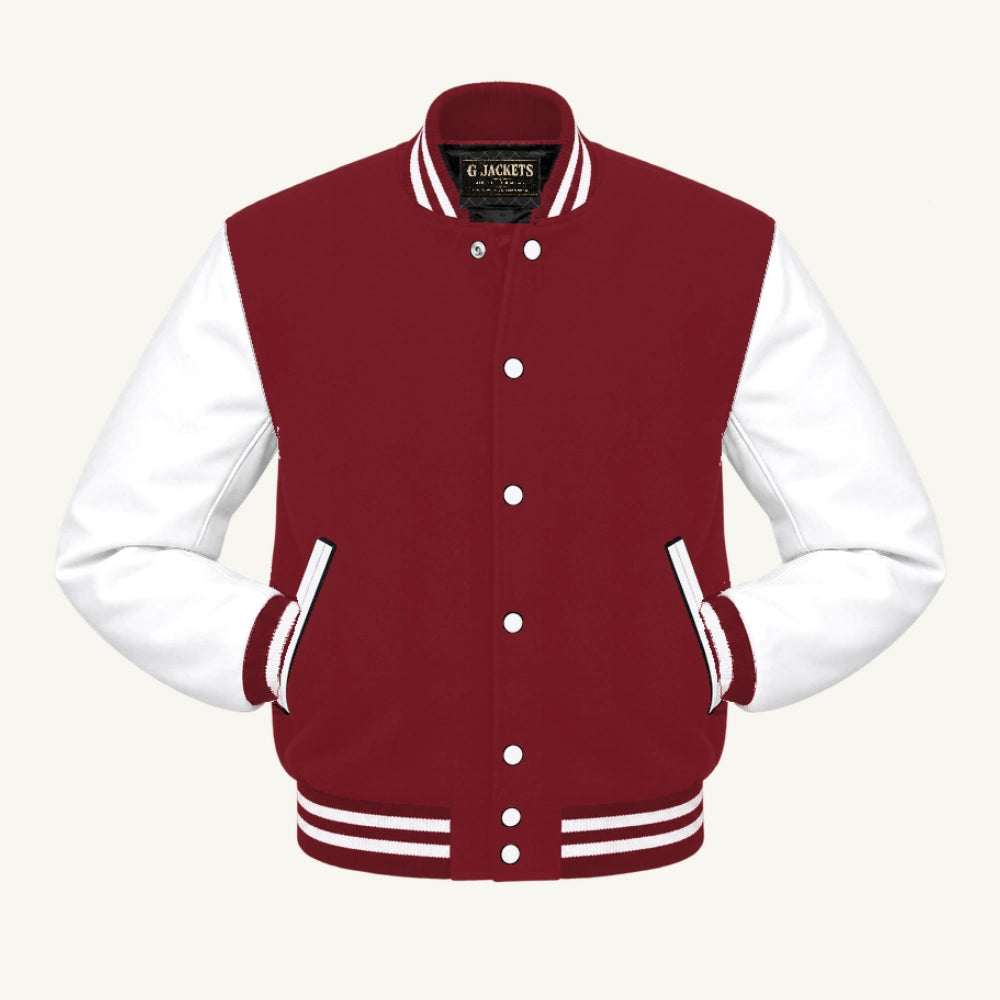G Jackets Wool & Fleece Varsity Jacket, Cardinal/White, front view