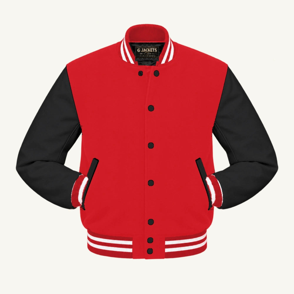 G Jackets Wool & Fleece Varsity Jacket, Red/Black - White Trim, front view