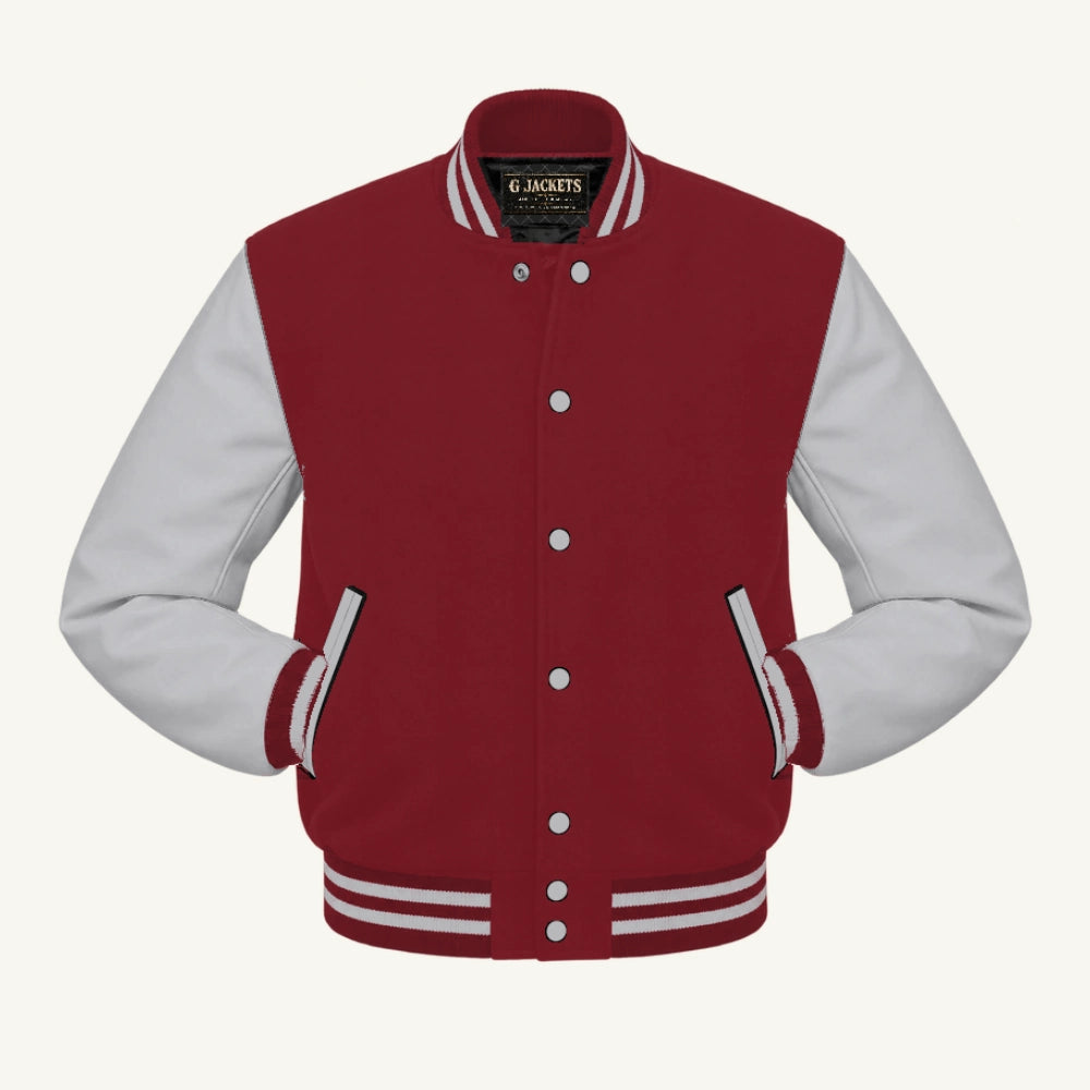 G Jackets Wool & Fleece Varsity Jacket, Cardinal/Grey, front view