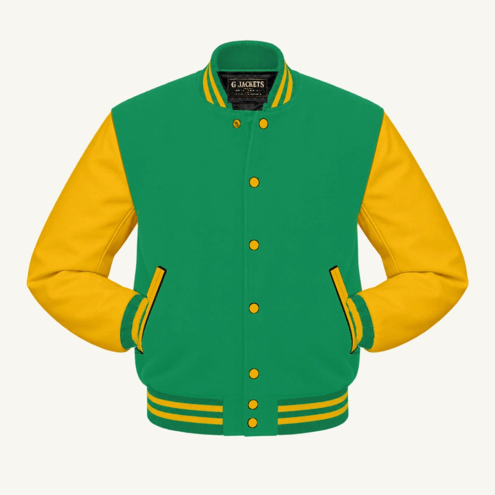 G Jackets Wool & Fleece Varsity Jacket, Kelly Green/Gold, front view