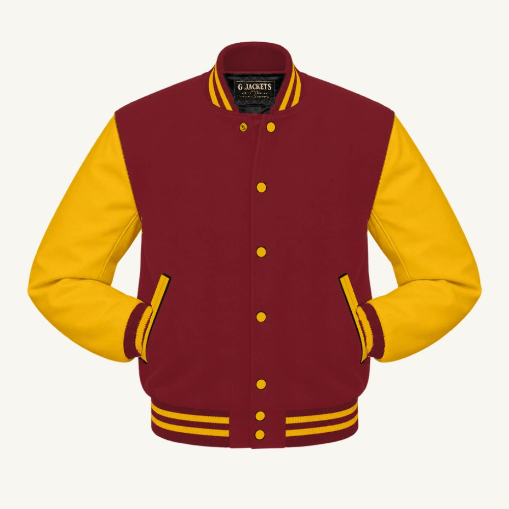 G Jackets Wool & Fleece Varsity Jacket, Cardinal/Gold, front view