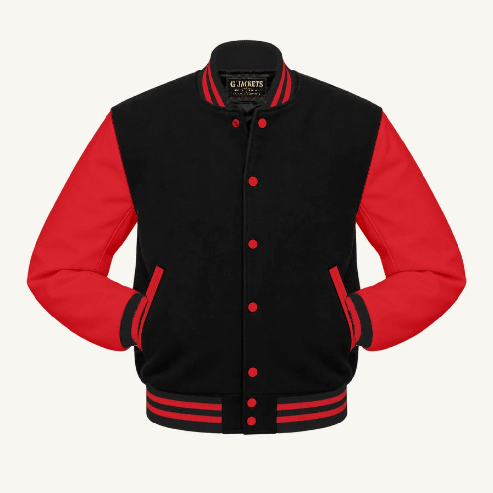 G Jackets Wool & Fleece Varsity Jacket, Black/Red, front view