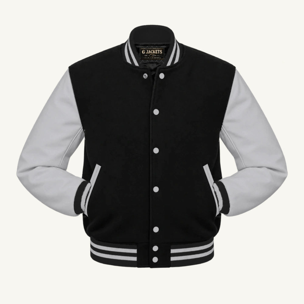 G Jackets Wool & Fleece Varsity Jacket, Black/Grey, front view