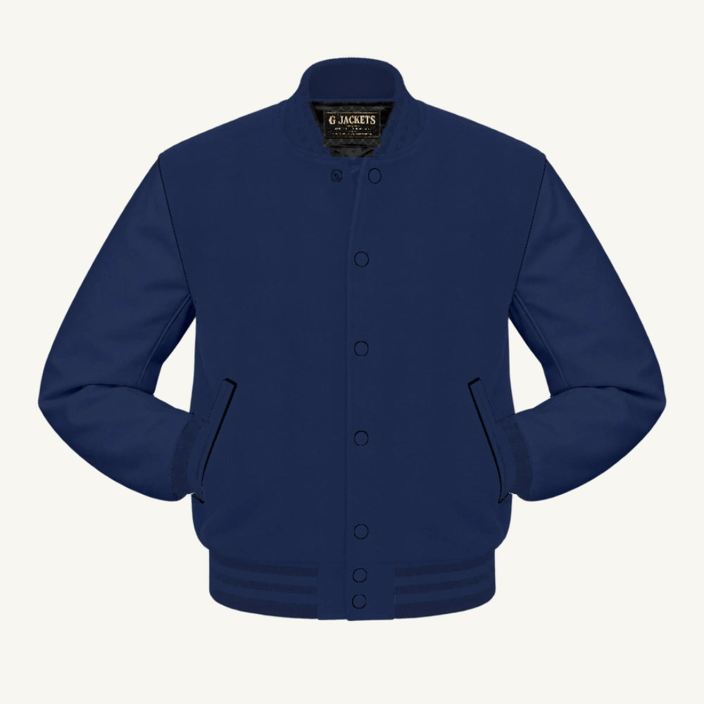 G Jackets Wool & Fleece Varsity Jacket, Solid Navy, front view