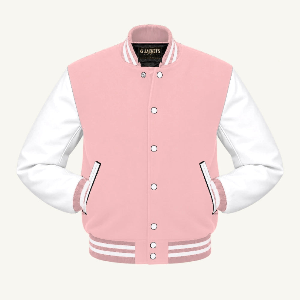 G Jackets Wool & Fleece Varsity Jacket, Pink/White, front view