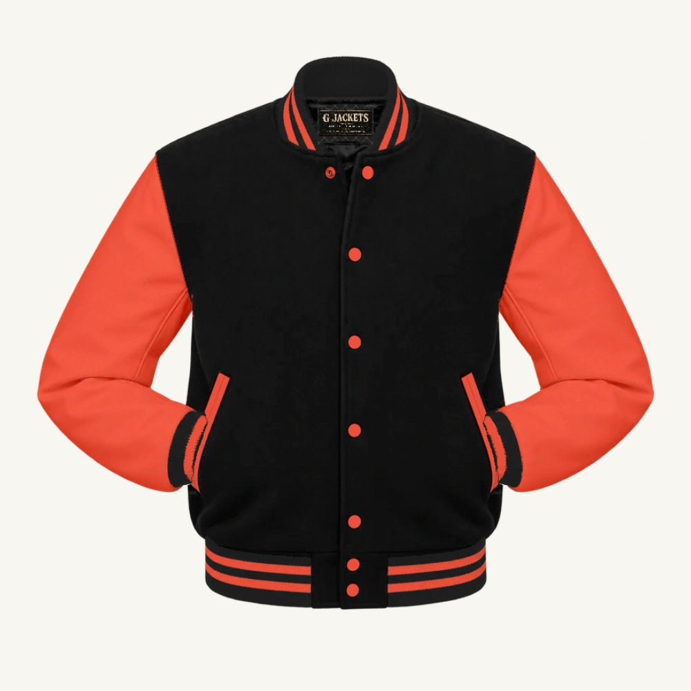 G Jackets Wool & Fleece Varsity Jacket, Black/Orange, front view