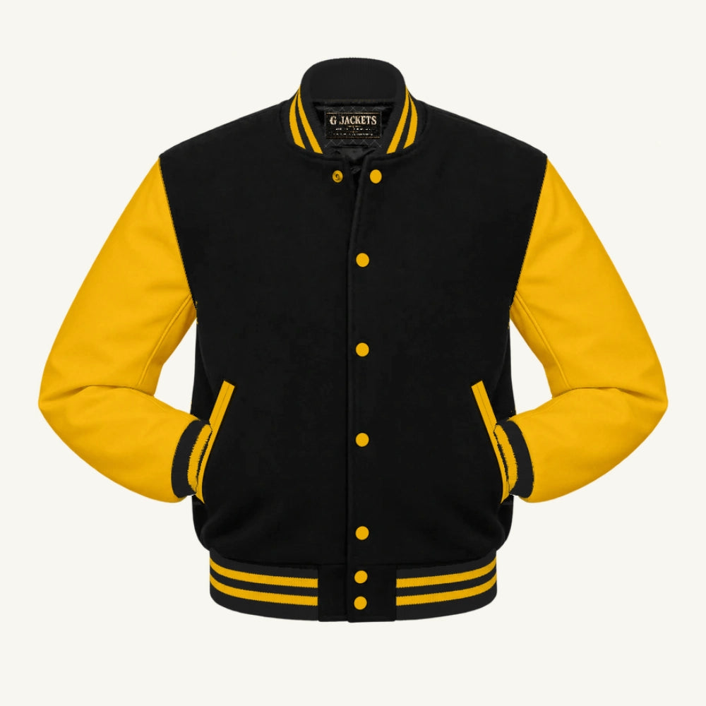 G Jackets Wool & Fleece Varsity Jacket, Black/Gold, front view