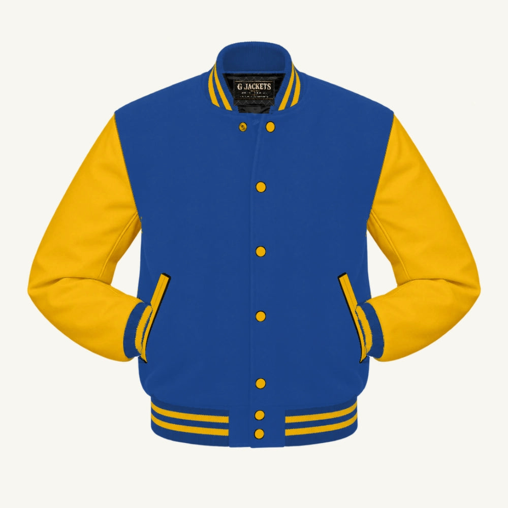 G Jackets Wool & Fleece Varsity Jacket, Royal Blue/Gold, front view