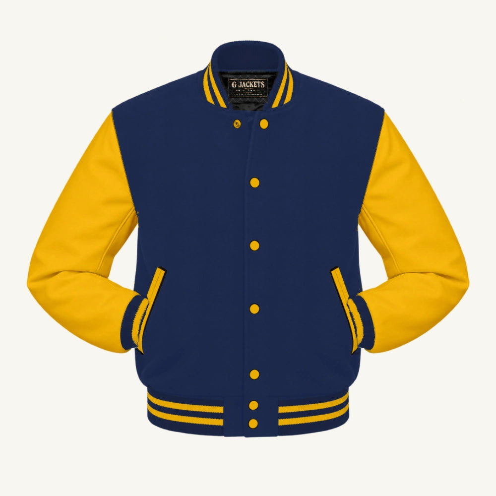 G Jackets Wool & Fleece Varsity Jacket, Navy Blue/Gold, front view