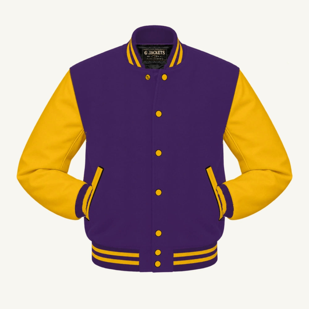 G Jackets Wool & Fleece Varsity Jacket, Purple/Gold, front view