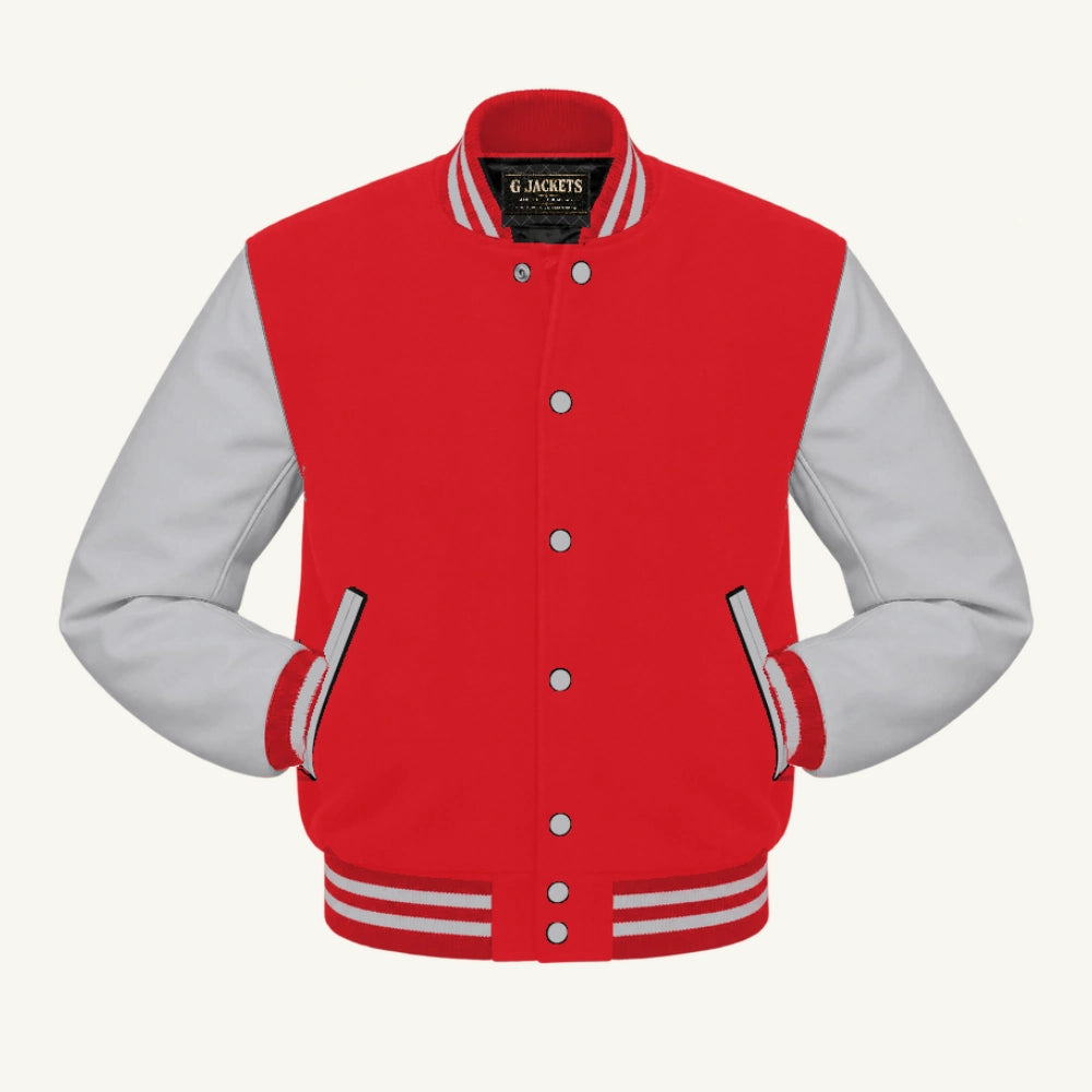 G Jackets Wool & Fleece Varsity Jacket, Red/Grey, front view