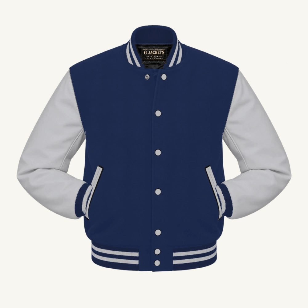 G Jackets Wool & Fleece Varsity Jacket, Navy Blue/Grey, front view