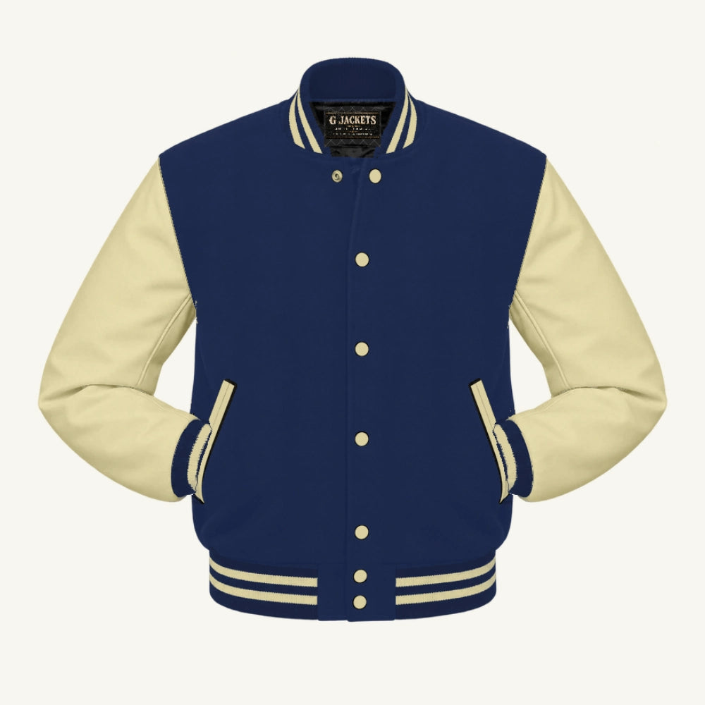 G Jackets Wool & Fleece Varsity Jacket, Navy Blue/Natural, front view
