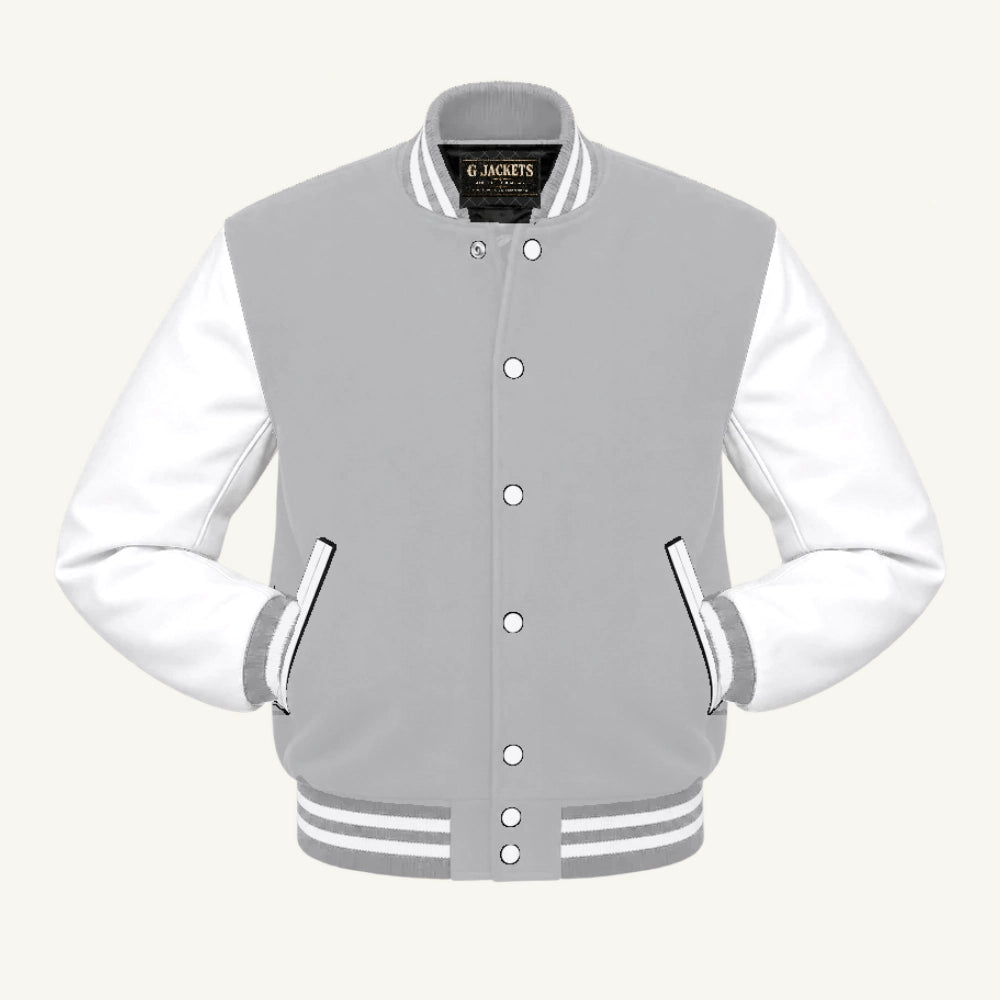 G Jackets Wool & Fleece Varsity Jacket, Grey/White, front view