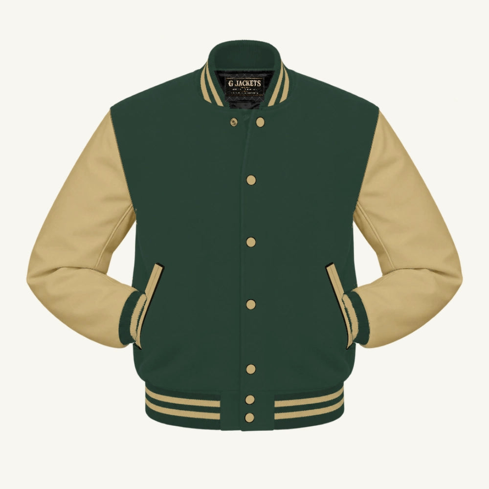 G Jackets Wool & Fleece Varsity Jacket, Forest Green/Tan, front view