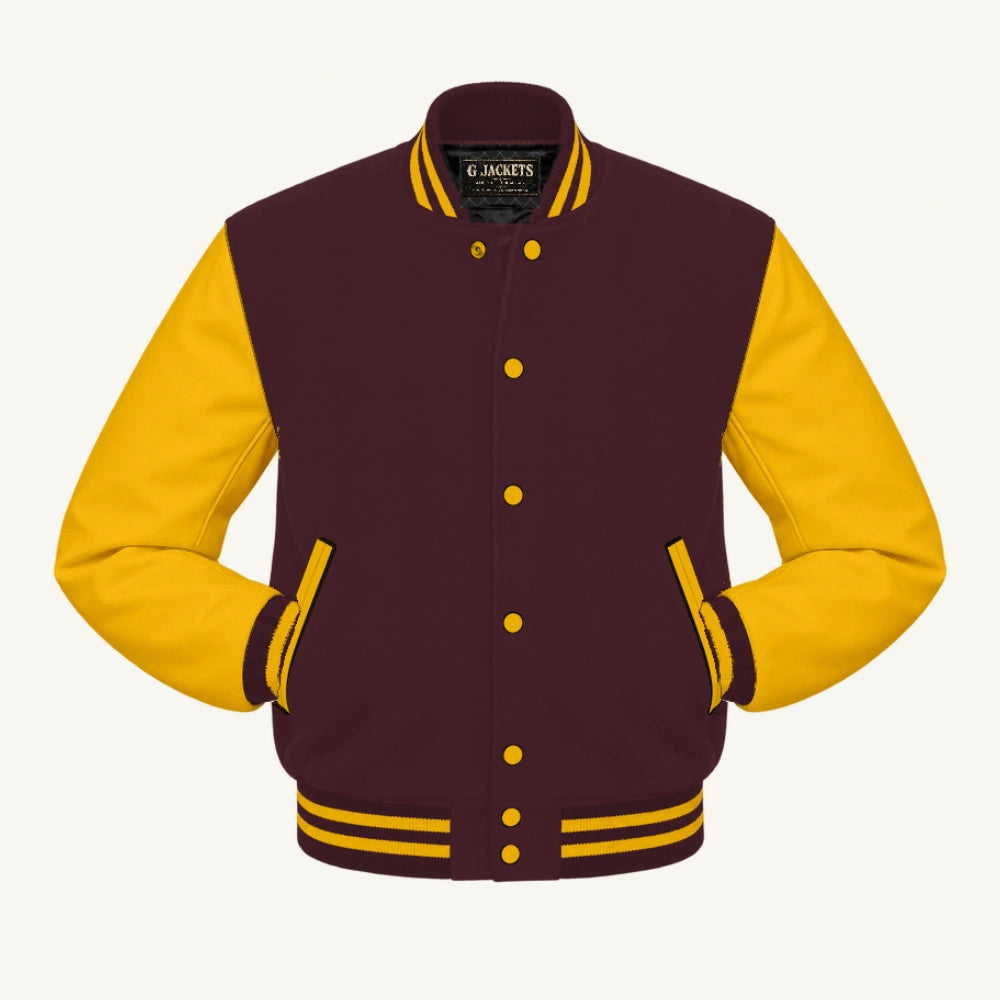 G Jackets Wool & Fleece Varsity Jacket, Maroon/Gold, front view